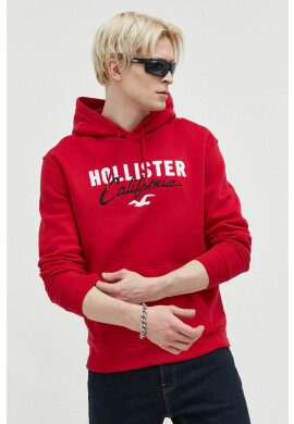 Hollister Co. Суичър в червено с качулка с апликация - Pepit.bg