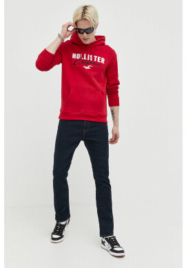 Hollister Co. Суичър в червено с качулка с апликация - Pepit.bg