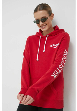 Hollister Co. Суичър в червено с качулка с апликация - Pepit.bg