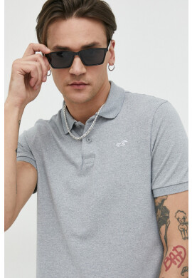 Hollister Co. Тениска с яка в сиво с изчистен дизайн - Pepit.bg