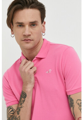 Hollister Co. Тениска с яка в розово с изчистен дизайн - Pepit.bg