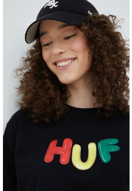 Huf Памучна тениска в черно - Pepit.bg