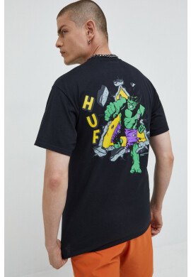 Huf Памучна тениска X Marvel Hulk в черно с изчистен дизайн - Pepit.bg