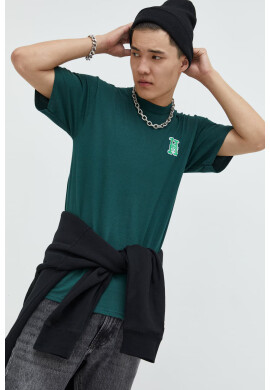 Huf Памучна тениска X Trasher в зелено с принт - Pepit.bg