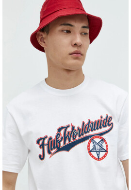 Huf Памучна тениска X Trasher в бяло с принт - Pepit.bg