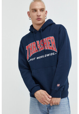 Huf Суичър X Trasher в тъмносиньо с принт - Pepit.bg
