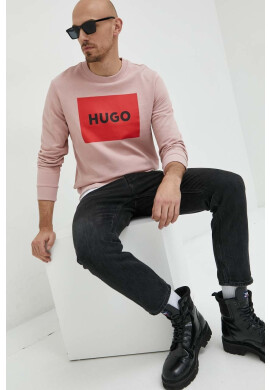 Hugo Памучен суичър в розово с принт - Pepit.bg
