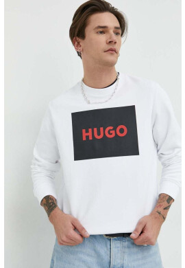 Hugo Памучен суичър в бяло с принт - Pepit.bg