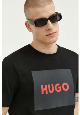 Hugo Памучна тениска в черно с принт - Pepit.bg