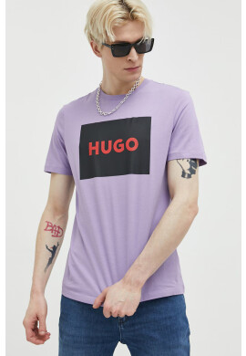 Hugo Памучна тениска в лилаво с принт - Pepit.bg