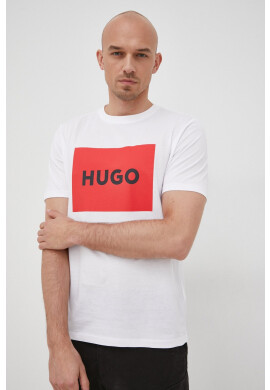 Hugo Памучна тениска в бяло с принт - Pepit.bg