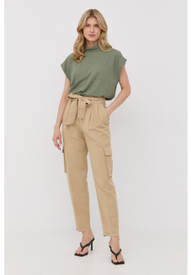 Hugo Панталони с лен в бежово с кройка тип карго с висока талия - Pepit.bg
