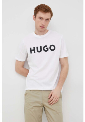 Hugo Памучна тениска в бяло с принт - Pepit.bg