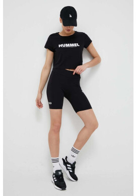 Hummel Къс панталон в черно с принт с висока талия - Pepit.bg