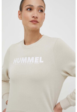 Hummel Памучен суичър в бежово с принт - Pepit.bg