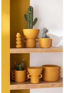 J-Line Кашпа Zenia Ceramic Ochre Medium - Pepit.bg
