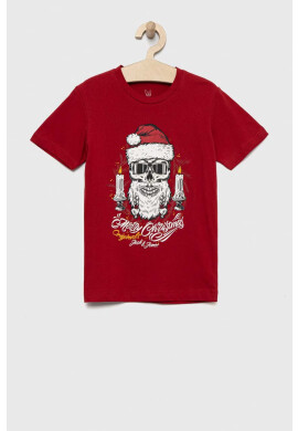 Jack & Jones Детска памучна тениска в червено с принт - Pepit.bg