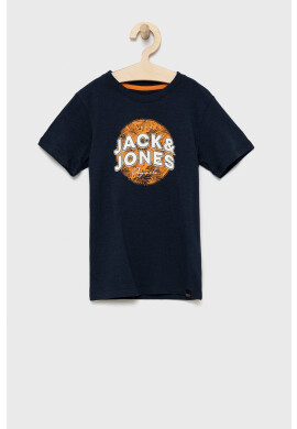 Jack & Jones Детска памучна тениска в тъмносиньо с принт - Pepit.bg
