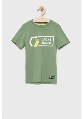 Jack & Jones Детска памучна тениска в зелено с принт - Pepit.bg