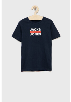 Jack & Jones Детска памучна тениска в тъмносиньо с принт - Pepit.bg