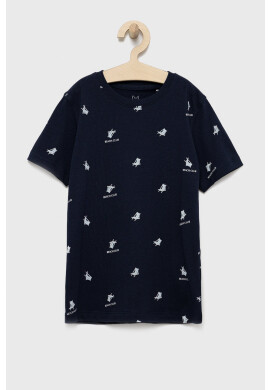 Jack & Jones Детска памучна тениска в тъмносиньо с принт - Pepit.bg