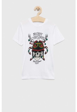 Jack & Jones Детска памучна тениска в бяло с принт - Pepit.bg