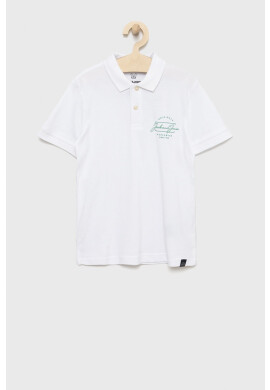 Jack & Jones Детска памучна тениска с яка в бяло с изчистен дизайн - Pepit.bg