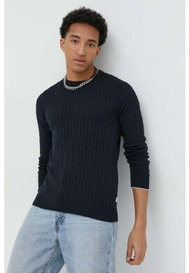 Jack & Jones Памучен пуловер мъжки в тъмносиньо от лека материя - Pepit.bg