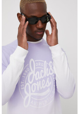 Jack & Jones Памучен суичър в лилаво с принт - Pepit.bg