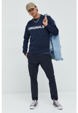 Jack & Jones Памучен суичър Jorclean в тъмносиньо с принт - Pepit.bg