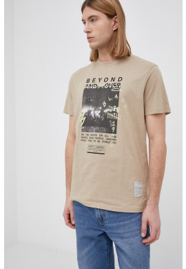 Jack & Jones Памучна тениска в бежово с принт - Pepit.bg