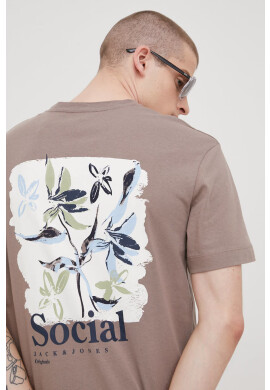 Jack & Jones Памучна тениска в бежово с принт - Pepit.bg