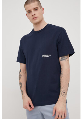 Jack & Jones Памучна тениска в тъмносиньо с принт - Pepit.bg