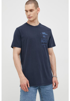 Jack & Jones Памучна тениска в тъмносиньо с принт - Pepit.bg