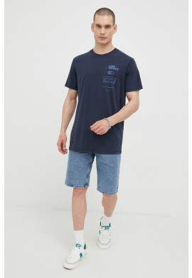 Jack & Jones Памучна тениска в тъмносиньо с принт - Pepit.bg