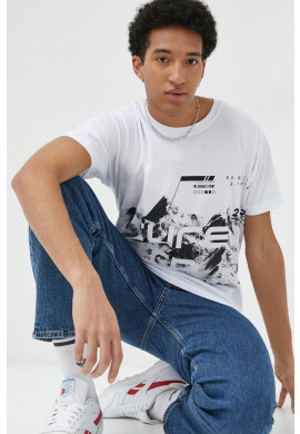 Jack & Jones Памучна тениска в бяло с десен - Pepit.bg