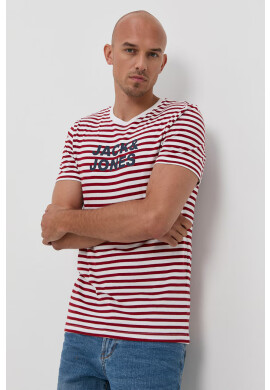 Jack & Jones Памучна тениска в червено с принт - Pepit.bg