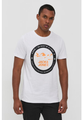 Jack & Jones Памучна тениска в бяло с принт - Pepit.bg