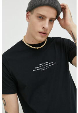 Jack & Jones Памучна тениска в черно с десен - Pepit.bg