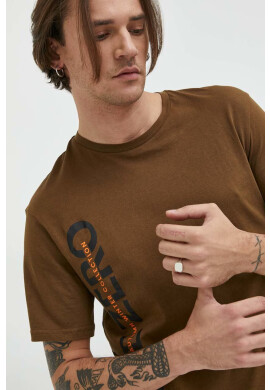 Jack & Jones Памучна Тениска в кафяво с принт - Pepit.bg