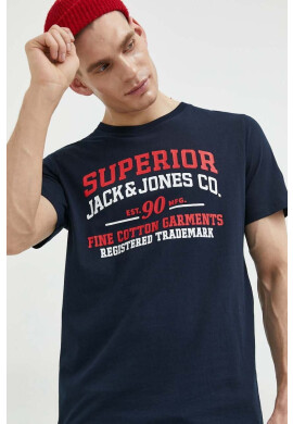 Jack & Jones Памучна тениска JJSTAR в тъмносиньо с принт 12231477 - Pepit.bg