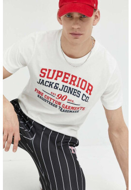 Jack & Jones Памучна тениска JJSTAR в бяло с принт 12231477 - Pepit.bg