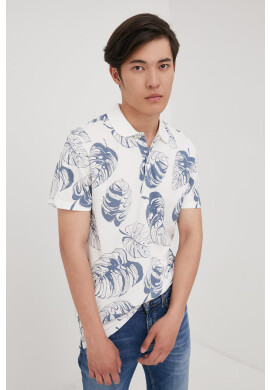 Jack & Jones Памучна тениска с яка в бяло с десен - Pepit.bg