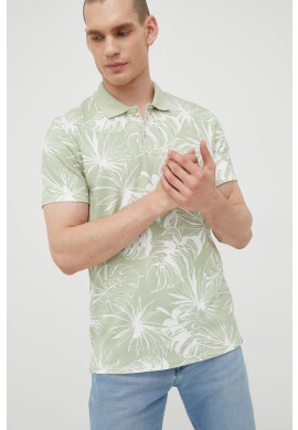 Jack & Jones Памучна тениска с яка в зелено с десен - Pepit.bg