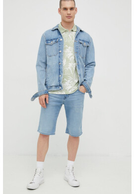 Jack & Jones Памучна тениска с яка в зелено с десен - Pepit.bg
