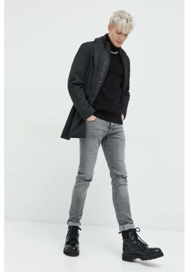 Jack & Jones Пуловер мъжки в черно с поло - Pepit.bg
