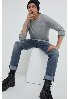 Jack & Jones Пуловер Jorpaul мъжки в сиво от лека материя - Pepit.bg