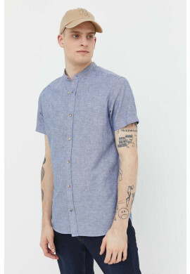 Jack & Jones Риза с лен JJESUMMER в синьо със стандартна кройка с права яка 12220135 - Pepit.bg