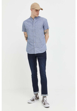 Jack & Jones Риза с лен JJESUMMER в синьо със стандартна кройка с права яка 12220135 - Pepit.bg