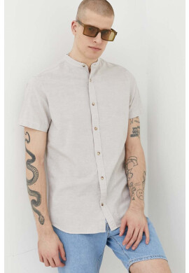 Jack & Jones Риза с лен JJESUMMER в бежово със стандартна кройка с права яка 12220135 - Pepit.bg